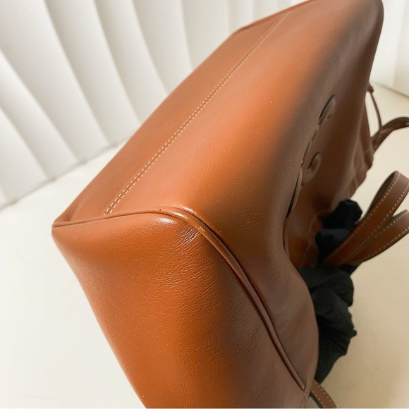 CELINE Triomphe Brown Leather Drawstring Bucket Bag - Picture 9 of 11